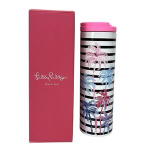 Lilly Pulitzer Desert Palm Travel Mug 18oz Stainless Tumbler Pink Lid NIB Box